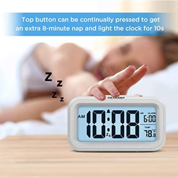 Peakeep Compact Night Light Digital Alarm Clock with Temperature