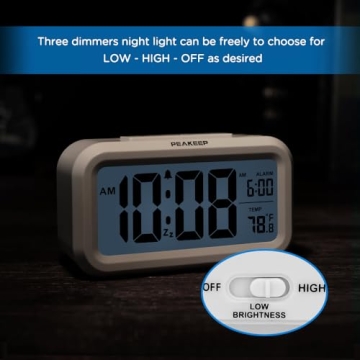 Peakeep Compact Night Light Digital Alarm Clock with Temperature