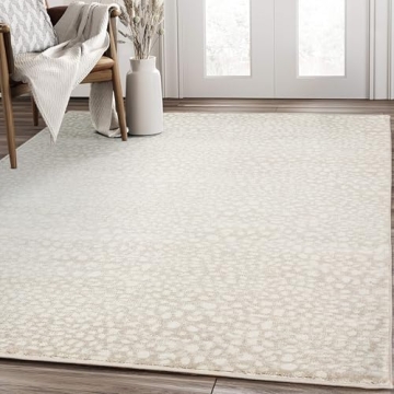 Beige Cheetah Print Area Rug 7'9"x10'2" Durable Accent