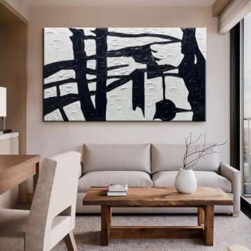 YaSheng Art Contemporary Artwork Large Canvas Art Hand-painted Black and White Wall Art Minimalist T...