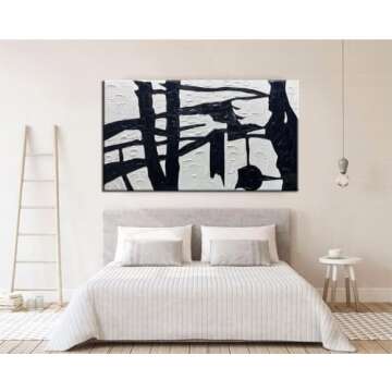 YaSheng Art Contemporary Artwork Large Canvas Art Hand-painted Black and White Wall Art Minimalist Texture Abstract Wall Painting Home Decorations Wall Art For Living Room Ready to hang 30X60inch