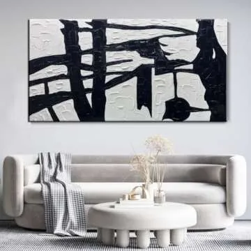 YaSheng Art Contemporary Artwork Large Canvas Art Hand-painted Black and White Wall Art Minimalist Texture Abstract Wall Painting Home Decorations Wall Art For Living Room Ready to hang 30X60inch