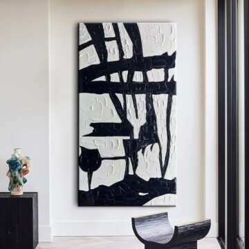 YaSheng Art Contemporary Artwork Large Canvas Art Hand-painted Black and White Wall Art Minimalist Texture Abstract Wall Painting Home Decorations Wall Art For Living Room Ready to hang 30X60inch