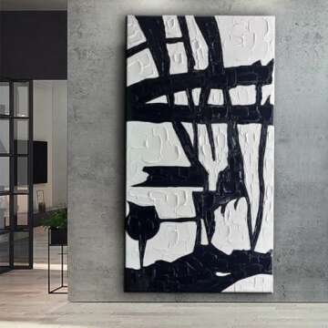 YaSheng Art Contemporary Artwork Large Canvas Art Hand-painted Black and White Wall Art Minimalist Texture Abstract Wall Painting Home Decorations Wall Art For Living Room Ready to hang 30X60inch
