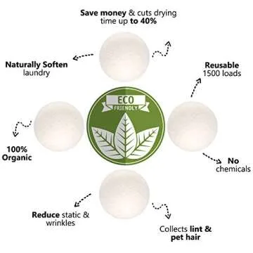 Wool Dryer Balls Organic 4 Pack XL,100 Percent New Zealand Wool Natural Fabric Softener,Chemical,Reusable 1000 Loads,Shorten Drying Time & Reduces Wrinkles,Baby Safe & Hypoallergenic