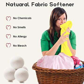 Wool Dryer Balls Organic 4 Pack XL,100 Percent New Zealand Wool Natural Fabric Softener,Chemical,Reusable 1000 Loads,Shorten Drying Time & Reduces Wrinkles,Baby Safe & Hypoallergenic