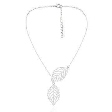 Aukmla Silver Leaf Pendant Necklace for Women