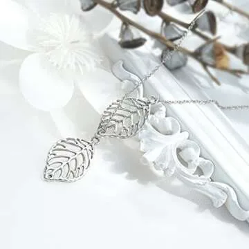 Aukmla Silver Leaf Pendant Necklace for Women