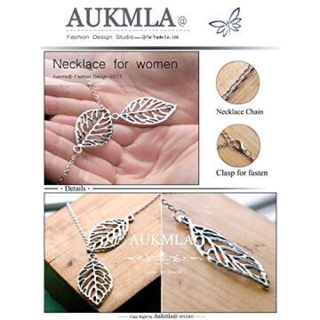 Aukmla Silver Leaf Pendant Necklace for Women