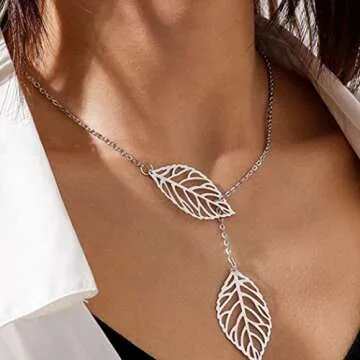 Aukmla Silver Leaf Pendant Necklace for Women