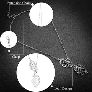 Aukmla Silver Leaf Pendant Necklace for Women