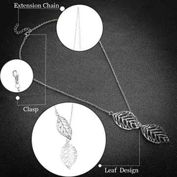 Aukmla Silver Leaf Pendant Necklace for Women