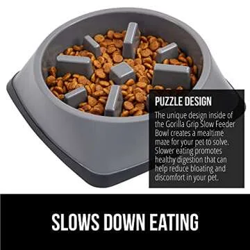 GORILLA GRIP Slow Feeder Dog and Cat Bowls, Interactive Puzzle Toy for Dogs and Cats Food Training, Keeps Pets Busy and Prevents Puppy Overeating, Large, Small Breeds, 100% BPA Free, 2 Cup Gray