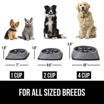 GORILLA GRIP Slow Feeder Dog and Cat Bowls, Interactive Puzzle Toy for Dogs and Cats Food Training, Keeps Pets Busy and Prevents Puppy Overeating, Large, Small Breeds, 100% BPA Free, 2 Cup Gray