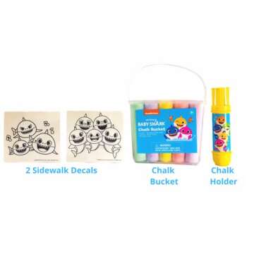 Innovative Designs Baby Shark Outdoor Sidewalk Chalk Set for Kids with Stencils, Bucket and Decals (...