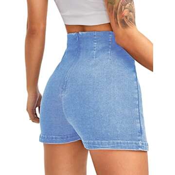 Floerns Women's Casual Split Hem High Waist Denim Skorts Skirt Shorts Light Wash M