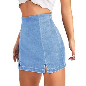 Floerns Women's Casual Split Hem High Waist Denim Skorts Skirt Shorts Light Wash M