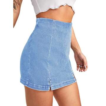 Floerns Women's Casual Split Hem High Waist Denim Skorts Skirt Shorts Light Wash M