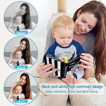 Dr.Rapeti Soft Cloth Books Baby Books Bath Books 6-Pack for Baby Infant Toddler Kids High Contrast Black and White Crinkle Washable Chewable Non-Toxic Early Educational Giftable