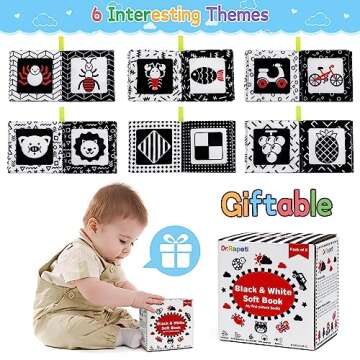 Dr.Rapeti Soft Cloth Books Baby Books Bath Books 6-Pack for Baby Infant Toddler Kids High Contrast Black and White Crinkle Washable Chewable Non-Toxic Early Educational Giftable