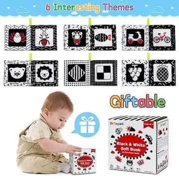 Dr.Rapeti Soft Cloth Books Baby Books Bath Books 6-Pack for Baby Infant Toddler Kids High Contrast Black and White Crinkle Washable Chewable Non-Toxic Early Educational Giftable