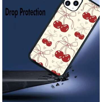 Yicejuan Red Ribbon Bow Phone Case for iPhone XR,Red Cherries Heart Print TPU Silicone Protective Ca...