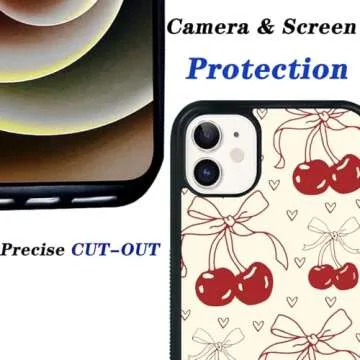 Yicejuan Red Ribbon Bow Phone Case for iPhone XR,Red Cherries Heart Print TPU Silicone Protective Case for Women Girls (for iPhone XR)