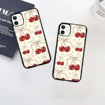 Yicejuan Red Ribbon Bow Phone Case for iPhone XR,Red Cherries Heart Print TPU Silicone Protective Case for Women Girls (for iPhone XR)