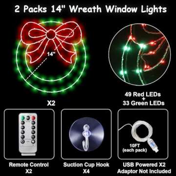 CESOF Christmas Window Lights Decorations, 2 Packs 14" Lighted Christmas with Bow, Remote Control Ti...