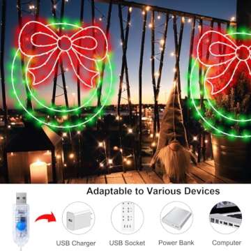 CESOF Christmas Window Lights Decorations, 2 Packs 14" Lighted Christmas with Bow, Remote Control Timer USB Powered Silhouette Lights for Indoor Door Wall Home Xmas Party Decor