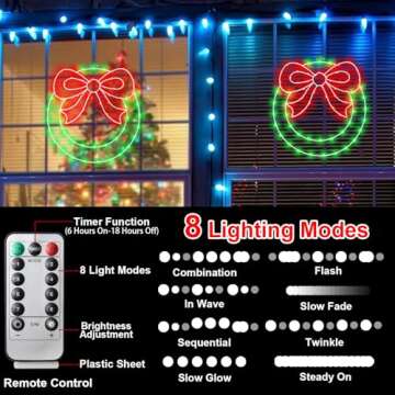 CESOF Christmas Window Lights Decorations, 2 Packs 14" Lighted Christmas with Bow, Remote Control Timer USB Powered Silhouette Lights for Indoor Door Wall Home Xmas Party Decor