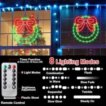 CESOF Christmas Window Lights Decorations, 2 Packs 14" Lighted Christmas with Bow, Remote Control Timer USB Powered Silhouette Lights for Indoor Door Wall Home Xmas Party Decor