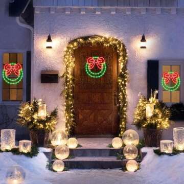 CESOF Christmas Window Lights Decorations, 2 Packs 14" Lighted Christmas with Bow, Remote Control Timer USB Powered Silhouette Lights for Indoor Door Wall Home Xmas Party Decor