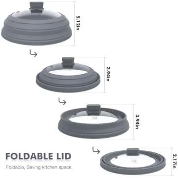 Microwave Splatter Cover Glass Cover Guard Lid with Collapsible Silicone for Food Pot Plate Cover 10.5 inch Light Grey