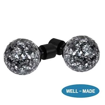 H.VERSAILTEX Window Curtain Rods for Windows 66 to 120 Inches Adjustable Decorative 3/4 Inch Diameter Standard Single Window Curtain Rod Set with Sparkling Mosaic Finials, Black