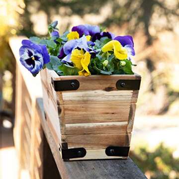 Thirteen Chefs Villa Acacia Wooden Planter Box - 16 Inch Rectangular Wood Planter for Garden, Patio, Window, Home Decor - Acacia Wood Plant Stand for Indoor or Outdoor Gardening