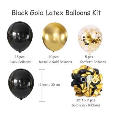 Glamorous Metallic Gold & Black Balloons Kit - 50PCS Party Decorations for Celebrations