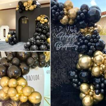 Metallic Gold & Black Balloons - 50PCS for Parties