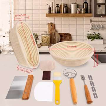 Sourdough Bread Baking Supplies (2 PCS), Oval & Round Proofing Baskets with Accessories