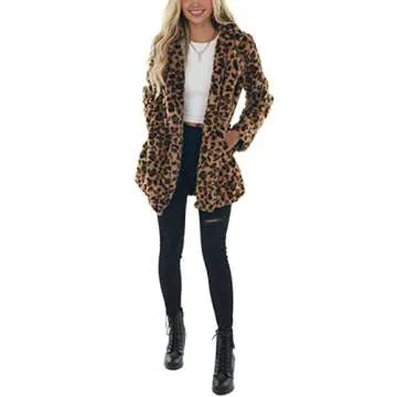 Omoone Women's Faux Fur Jackets Autumn Winter Leopard Coats Loose Fur Coat with Pockets(3361-Brown-S)