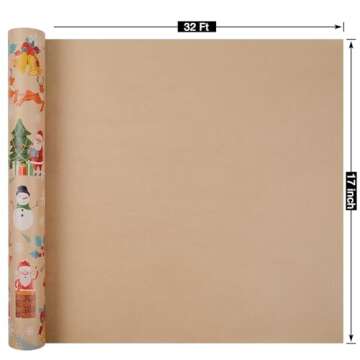 Aimyoo Santa Reindeer Snowman Kraft Christmas Wrapping Paper
