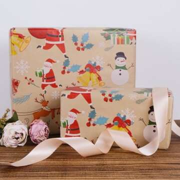 Aimyoo Santa Reindeer Snowman Kraft Christmas Wrapping Paper