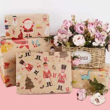 Aimyoo Santa Reindeer Snowman Kraft Christmas Wrapping Paper