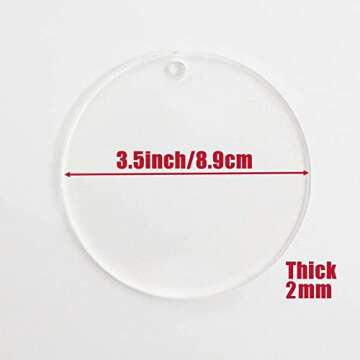 25 Pcs Clear Round Acrylic Ornaments- 3.5 Inch Blank Acrylic Circle Discs with Hole, Perfect for Mak...