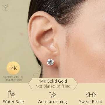 MAX + STONE 14k Yellow Gold Earrings for Women & Men with Genuine Round Crystal | Cubic Zirconia Ear...