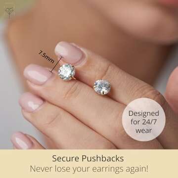 MAX + STONE 14k Yellow Gold Earrings for Women & Men with Genuine Round Crystal | Cubic Zirconia Earrings Studs with Gold Earring Backs | 3 Carats total |