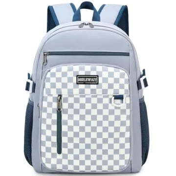 MIRLEWAIY Water-Resistant School Backpack - Classic Checkerboard Design