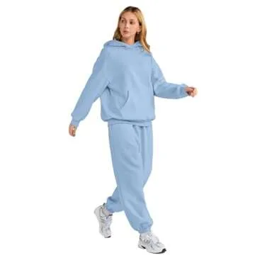 AUTOMET Sweatsuits Women 2 Piece Outfit Lounge Two Piece Sets Fall Fashion 2025 Tracksuits Oversized Sweatshirt and Sweatpants Casual Teen Girls Clothing LightBlue S