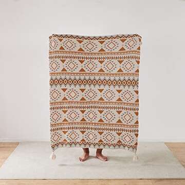 DCHK Boho Throw Blanket for Couch, Tassel Vintage Knitted Throw Blankets, Super Soft Cozy Lightweigh...