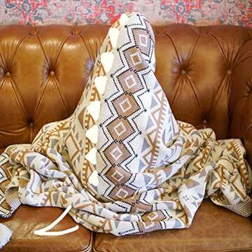 DCHK Boho Throw Blanket for Couch, Tassel Vintage Knitted Throw Blankets, Super Soft Cozy Lightweight Bohemian Throw Blanket Couch Decorative for Bed Sofa All Seasons Camping Blanket 50 in X 68 in